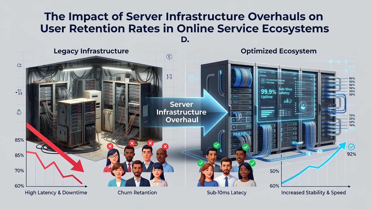 Analytics dashboard displaying user retention trends alongside server performance metrics during transition